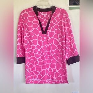 Lily Pulitzer Women S 100% Linen Tunic Pink & Brown “Speckle and Hide”